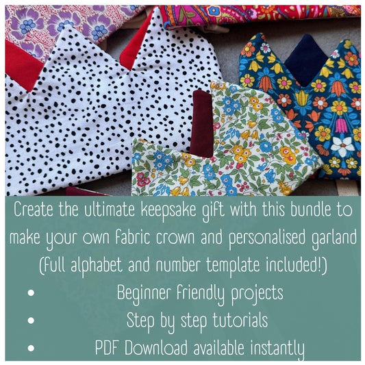 Party Decor Sewing Pattern Bundle – Fabric Crown, Alphabet & Number Templates (PDF Download)
