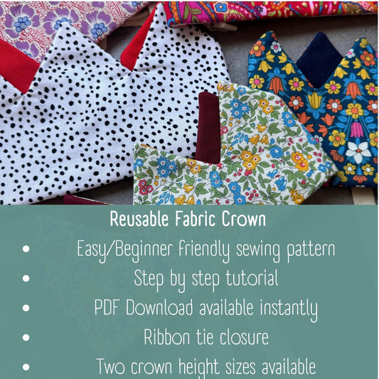 Reversible Fabric Crown Sewing Pattern – Beginner Friendly PDF Download with Interchangeable Numbers