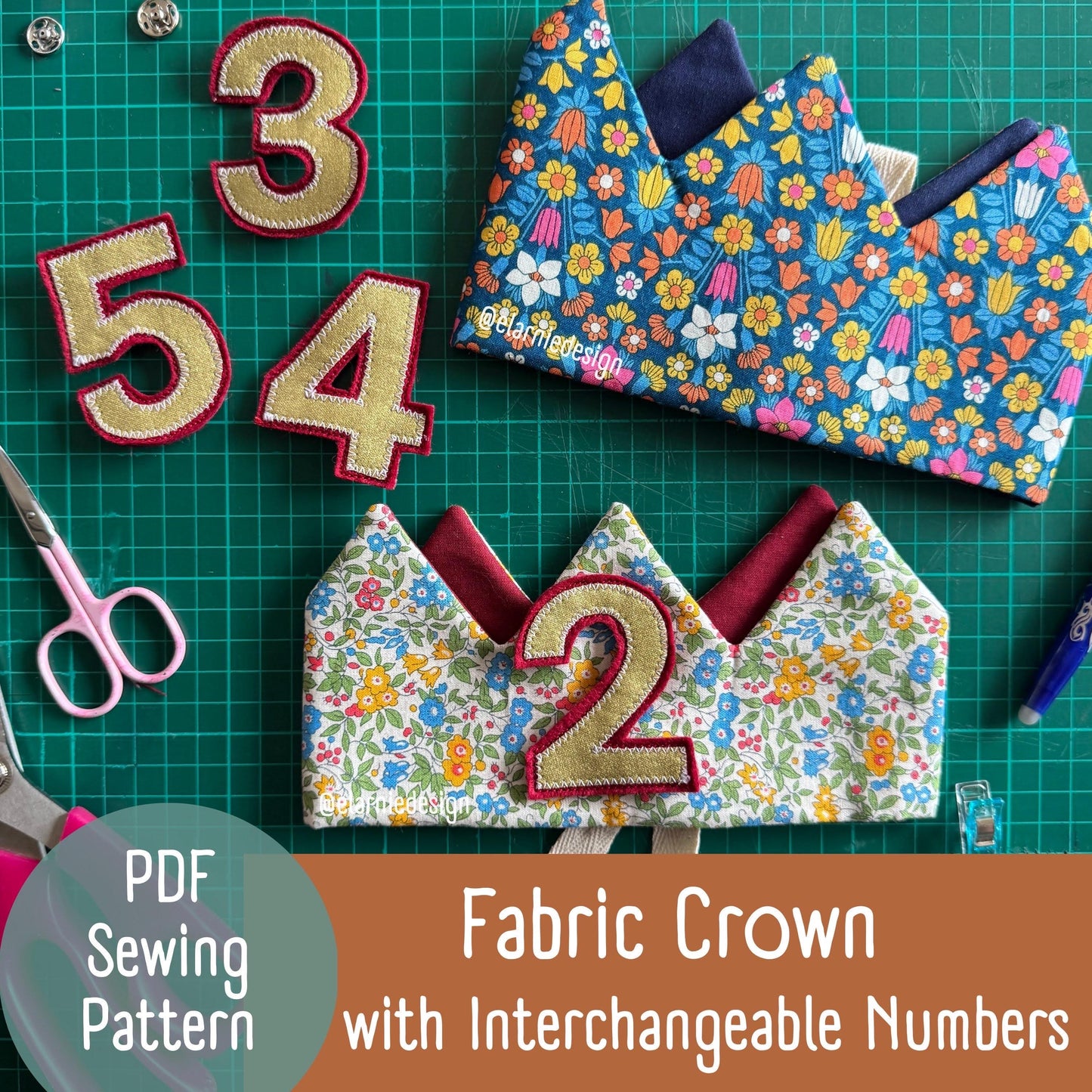 Reversible Fabric Crown Sewing Pattern – Beginner Friendly PDF Download with Interchangeable Numbers