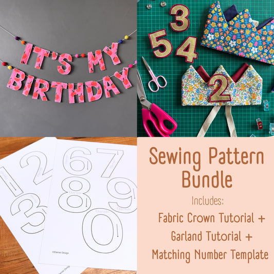 Party Decor Sewing Pattern Bundle – Fabric Crown, Alphabet & Number Templates (PDF Download)